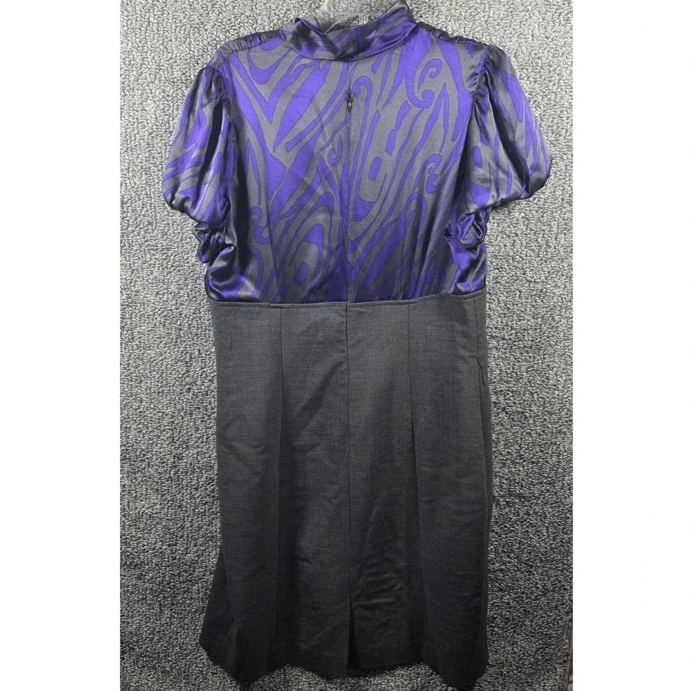 Rickie Freeman Teri Jon Sheath Dress Tie Neck Purple Grey Abstract Womens‎ 16